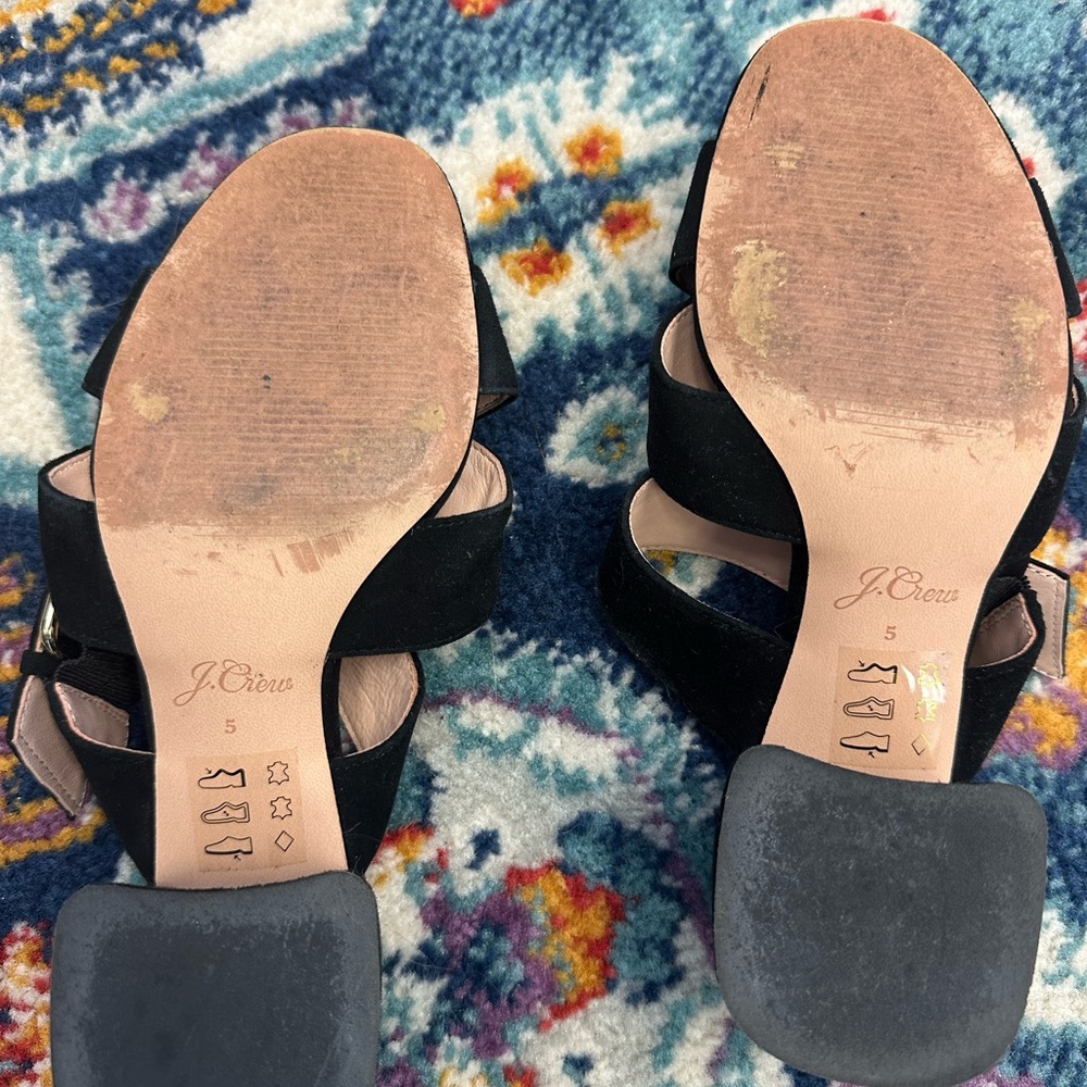 J. Crew Penny Buckle Mules Black Suede Block Heel Sandal 5 Career Preppy - Picture 6 of 7